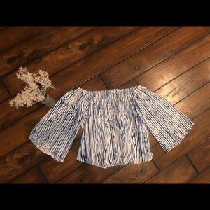 Blue and white off the shoulder top